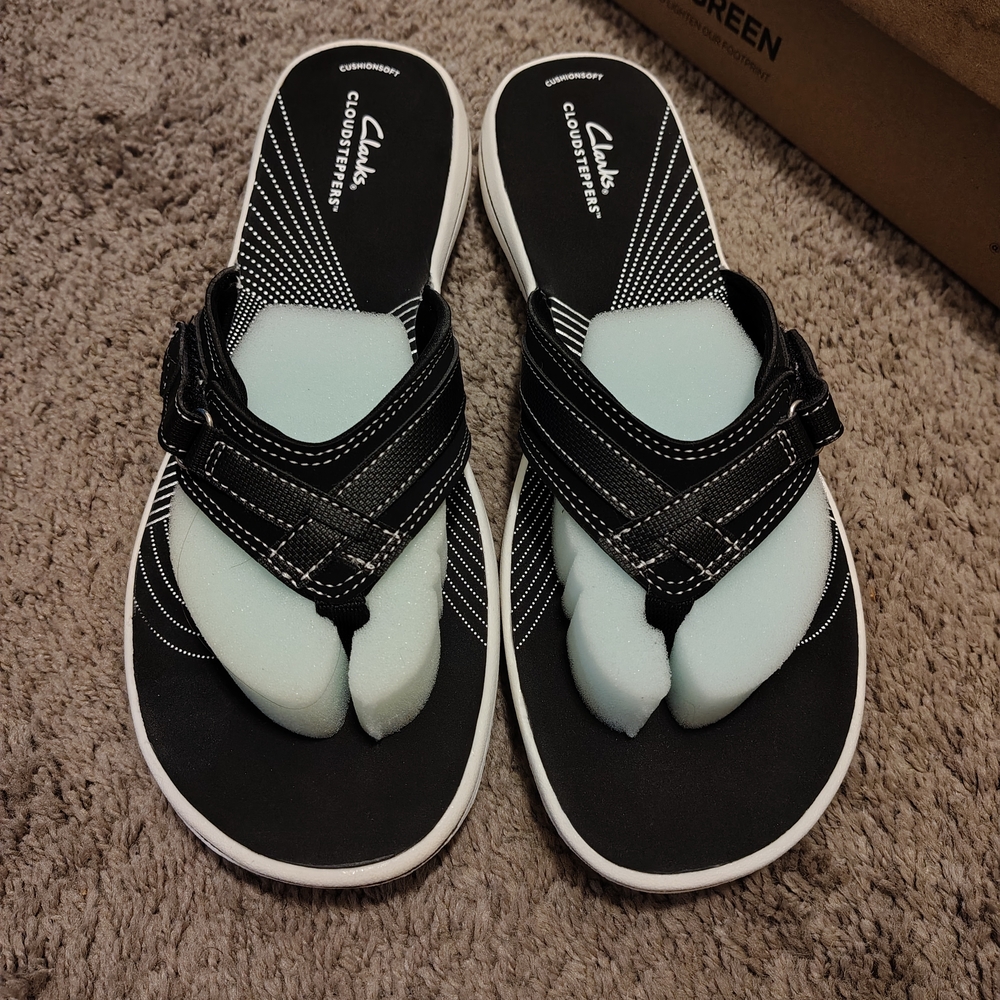Clarks Women's Black and White Sandals